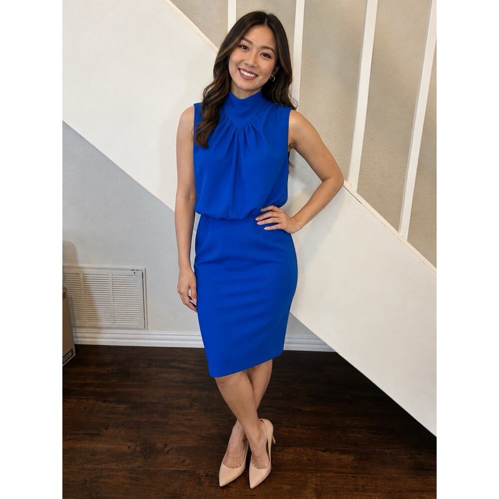 NWT Calvin Klein Royal Blue High Neck Sheath Dress Size 8 Event or Work